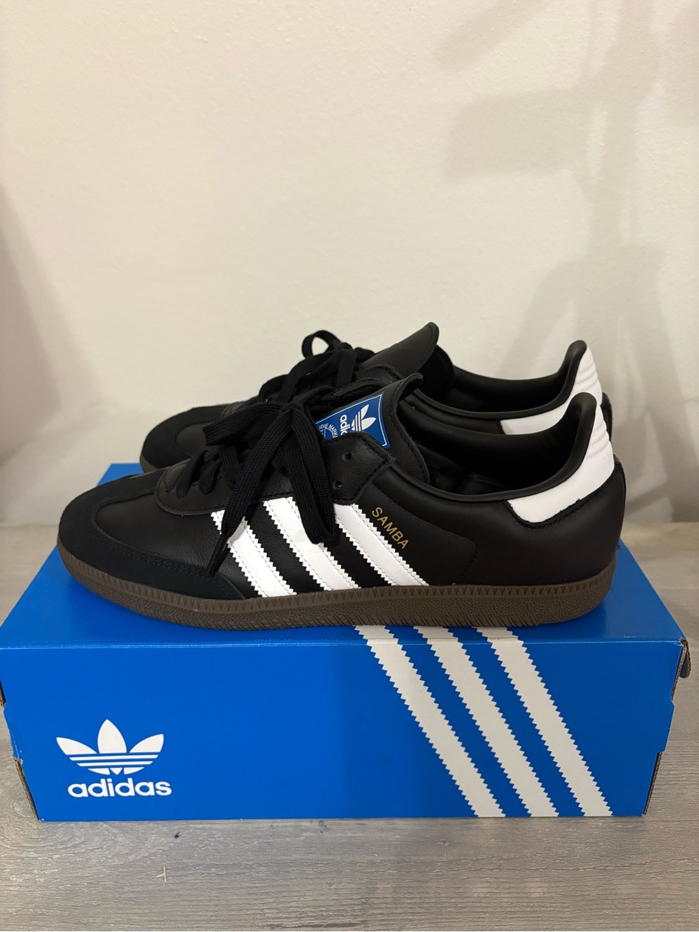 adidas Samba Leather Sneakers - Black/White with Gum Sole